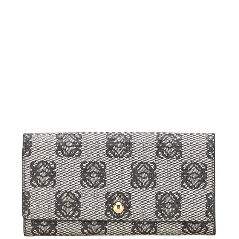 ロエベ リピートアナグラム 長財布 グレー ブラック PVC レザー レディース LOEWE 【中古】