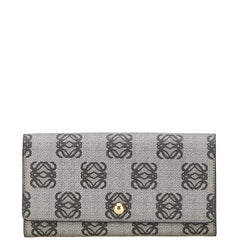 ロエベ リピートアナグラム 長財布 グレー ブラック PVC レザー レディース LOEWE 【中古】