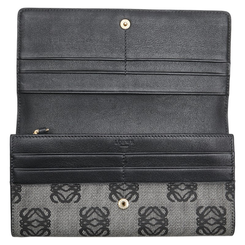 ロエベ リピートアナグラム 長財布 グレー ブラック PVC レザー レディース LOEWE 【中古】