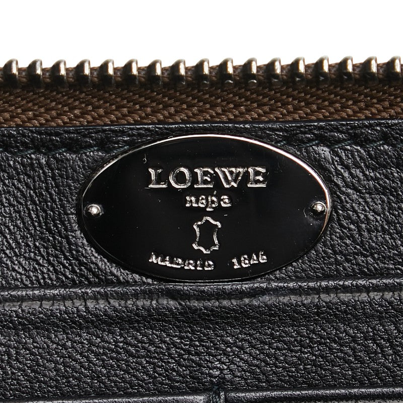 ロエベ アナグラム ラウンドファスナー 長財布 ブラウン レザー レディース LOEWE 【中古】