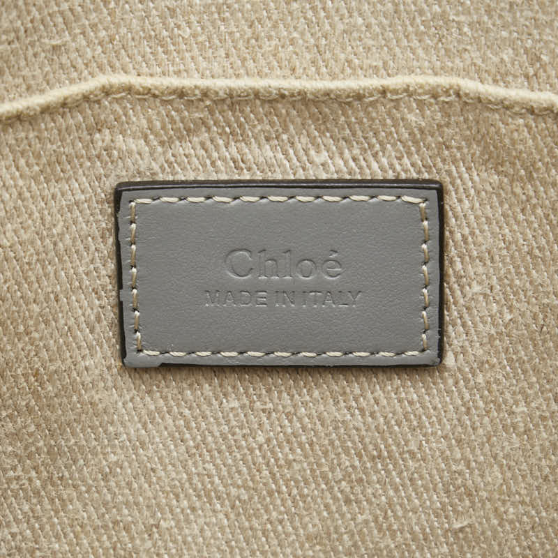 クロエ ウッディ ミディアム トートバッグ ショルダーバッグ ベージュ ブルー キャンバス レザー レディース Chloe 【中古】