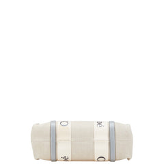 クロエ ウッディ ミディアム トートバッグ ショルダーバッグ ベージュ ブルー キャンバス レザー レディース Chloe 【中古】