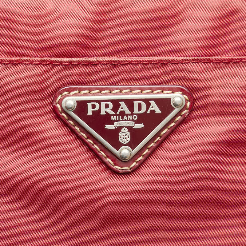 プラダ 三角ロゴプレート ハンドバッグ ショルダーバッグ 2WAY レッド ナイロン レザー レディース PRADA 【中古】
