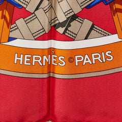 エルメス カレ90 En Roue Libre 自由への車輪 スカーフ レッド マルチカラー シルク レディース HERMES 【中古】