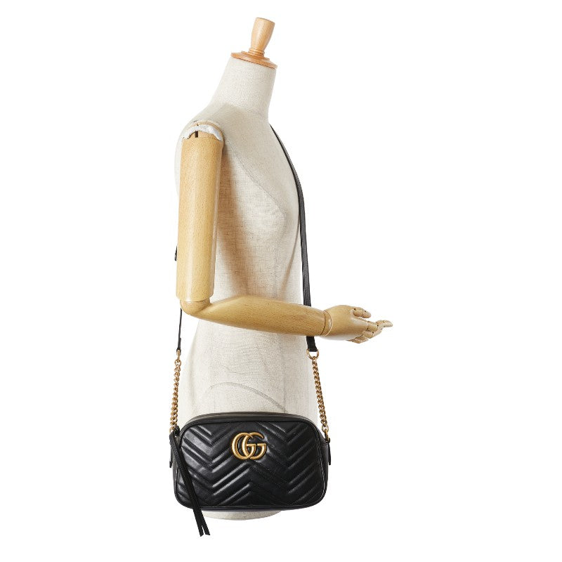 グッチ GGマーモント チェーン ショルダーバッグ 447632 ブラック レザー レディース GUCCI 【中古】