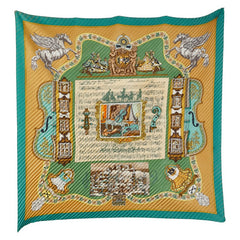 エルメス プリーツカレ ザルツブルクにて IN SALZBURG スカーフ ベージュ グリーン マルチカラー シルク レディース HERMES 【中古】