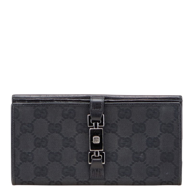 グッチ GGキャンバス ジャッキー 長財布 05479 ブラック キャンバス レザー レディース GUCCI 【中古】