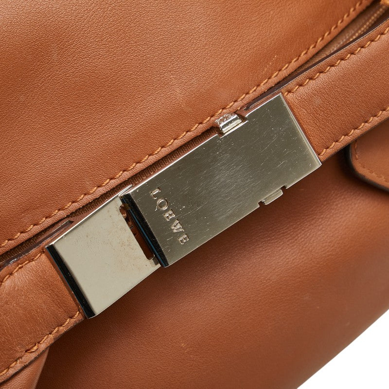 ロエベ ロゴ ハンドバッグ ブラウン レザー レディース LOEWE 【中古】