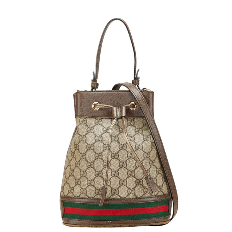 グッチ GGスプリーム オフィディア バケットバッグ ハンドバッグ ショルダーバッグ 2WAY 550621 ベージュ ブラウン PVC レザー レディース GUCCI 【中古】
