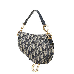 ディオール オブリーク サドル ミニ ハンドバッグ M0456CTZQ ネイビー ベージュ キャンバス レザー レディース Dior 【中古】
