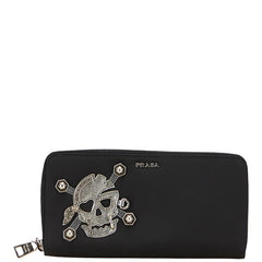 プラダ ドクロ スカル 長財布 ラウンドファスナー 2M1264 ブラック シルバー ナイロン レザー メンズ PRADA 【中古】