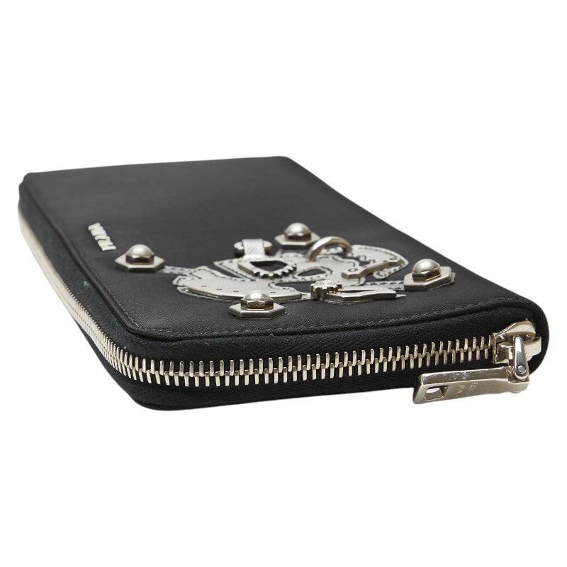 プラダ ドクロ スカル 長財布 ラウンドファスナー 2M1264 ブラック シルバー ナイロン レザー メンズ PRADA 【中古】