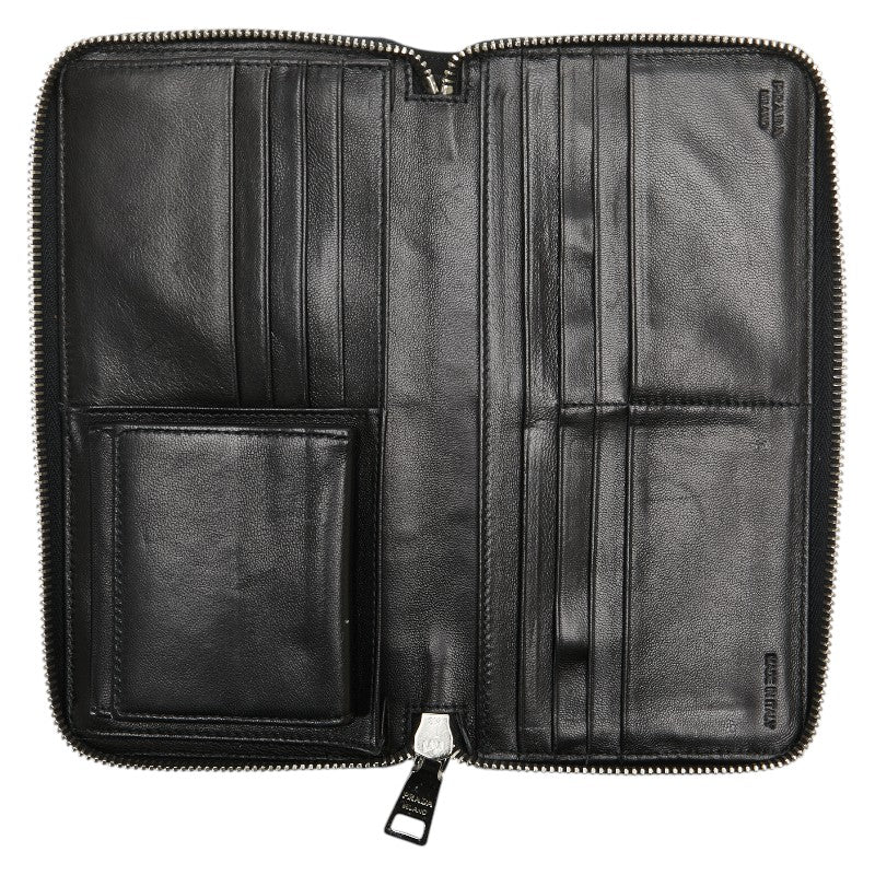 プラダ ドクロ スカル 長財布 ラウンドファスナー 2M1264 ブラック シルバー ナイロン レザー メンズ PRADA 【中古】
