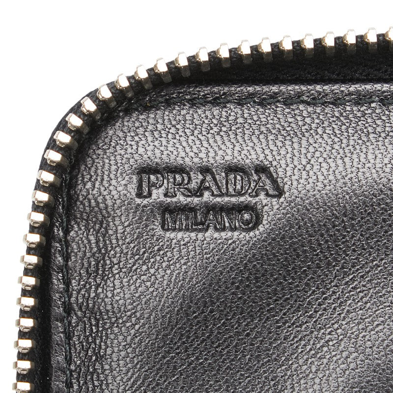 プラダ ドクロ スカル 長財布 ラウンドファスナー 2M1264 ブラック シルバー ナイロン レザー メンズ PRADA 【中古】