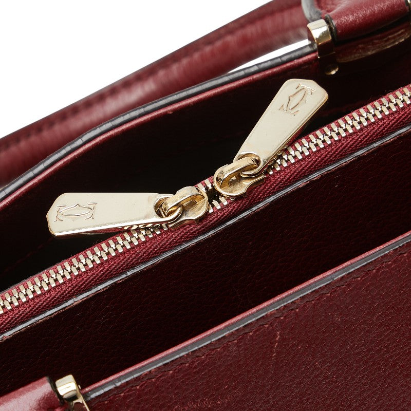 カルティエ C ドゥ カルティエ ハンドバッグ ボルドー ワインレッド レザー レディース CARTIER 【中古】