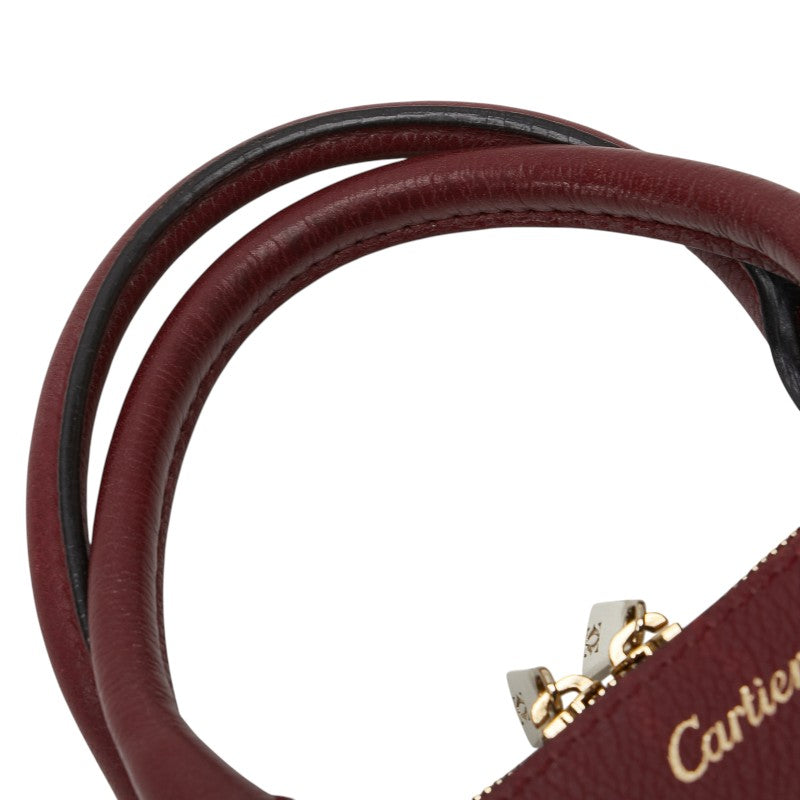 カルティエ C ドゥ カルティエ ハンドバッグ ボルドー ワインレッド レザー レディース CARTIER 【中古】