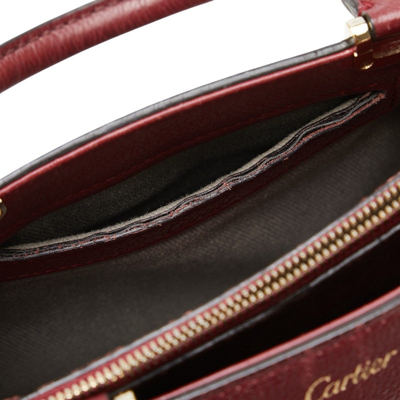 カルティエ C ドゥ カルティエ ハンドバッグ ボルドー ワインレッド レザー レディース CARTIER 【中古】