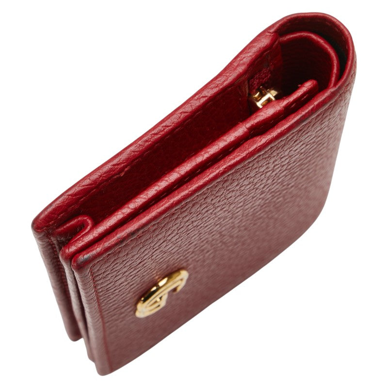グッチ ダブルG 二つ折り財布 456126 レッド レザー レディース GUCCI 【中古】