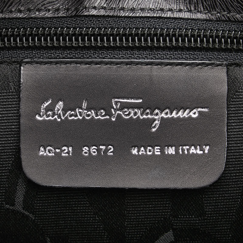 サルヴァトーレフェラガモ ガンチーニ ワンショルダーバッグ グレー ブラック レザー レディース Salvatore Ferragamo 【中古】