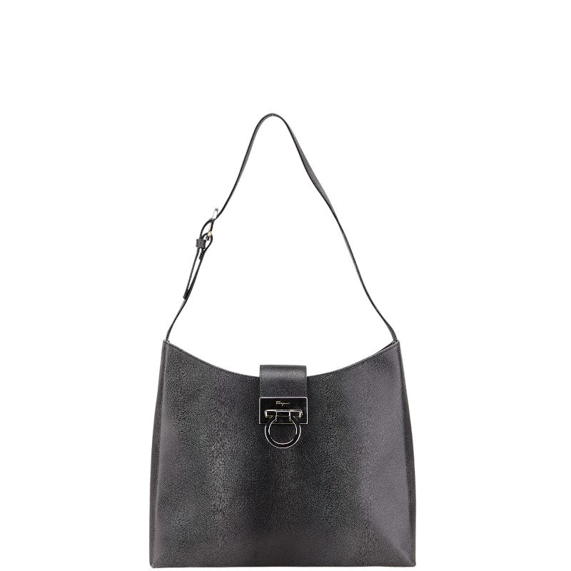 サルヴァトーレフェラガモ ガンチーニ ワンショルダーバッグ グレー ブラック レザー レディース Salvatore Ferragamo 【中古】
