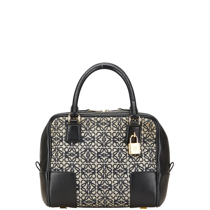 ロエベ アナグラム アマソナ19 スクエアバッグ ハンドバッグ ブラック キャンバス レザー レディース LOEWE 【中古】