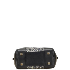 ロエベ アナグラム アマソナ19 スクエアバッグ ハンドバッグ ブラック キャンバス レザー レディース LOEWE 【中古】