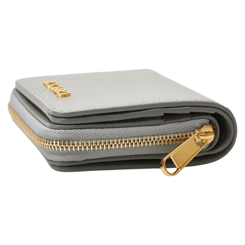 グッチ スクリプト ミニウォレット 二つ折り財布 772639 グレー レザー レディース GUCCI 【中古】