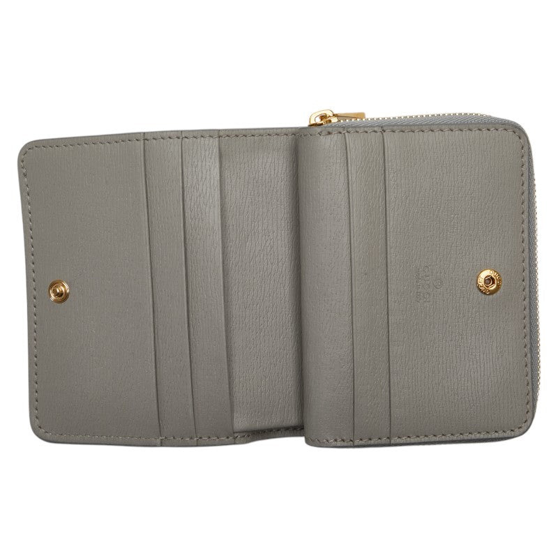 グッチ スクリプト ミニウォレット 二つ折り財布 772639 グレー レザー レディース GUCCI 【中古】