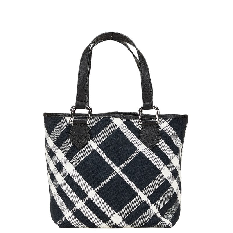 バーバリー チェック トートバッグ ハンドバッグ ブラック ホワイト キャンバス レザー レディース BURBERRY 【中古】