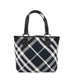 バーバリー チェック トートバッグ ハンドバッグ ブラック ホワイト キャンバス レザー レディース BURBERRY 【中古】