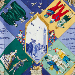 エルメス カレ90 LE CARNAVAL DE VENISE ベニスのカーニバル スカーフ ブルー レッド マルチカラー シルク レディース HERMES 【中古】