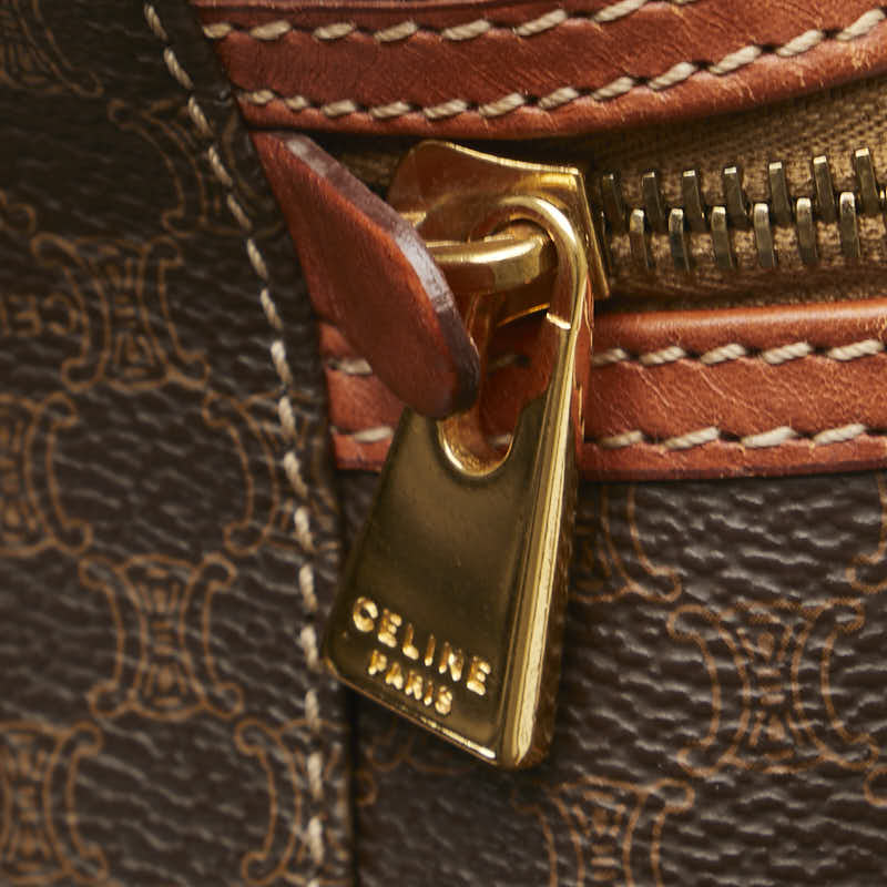 セリーヌ マカダム ハンドバッグ バニティバッグ ブラウン PVC レザー レディース CELINE 【中古】
