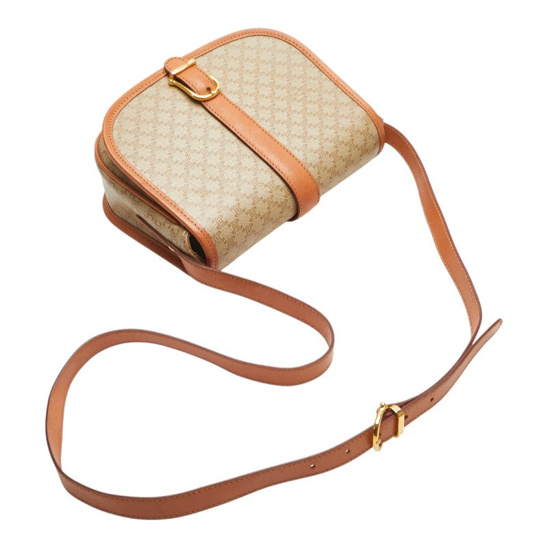 セリーヌ マカダム 斜め掛け ショルダーバッグ ベージュ ブラウン PVC レザー レディース CELINE 【中古】