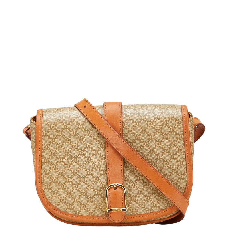 セリーヌ マカダム 斜め掛け ショルダーバッグ ベージュ ブラウン PVC レザー レディース CELINE 【中古】