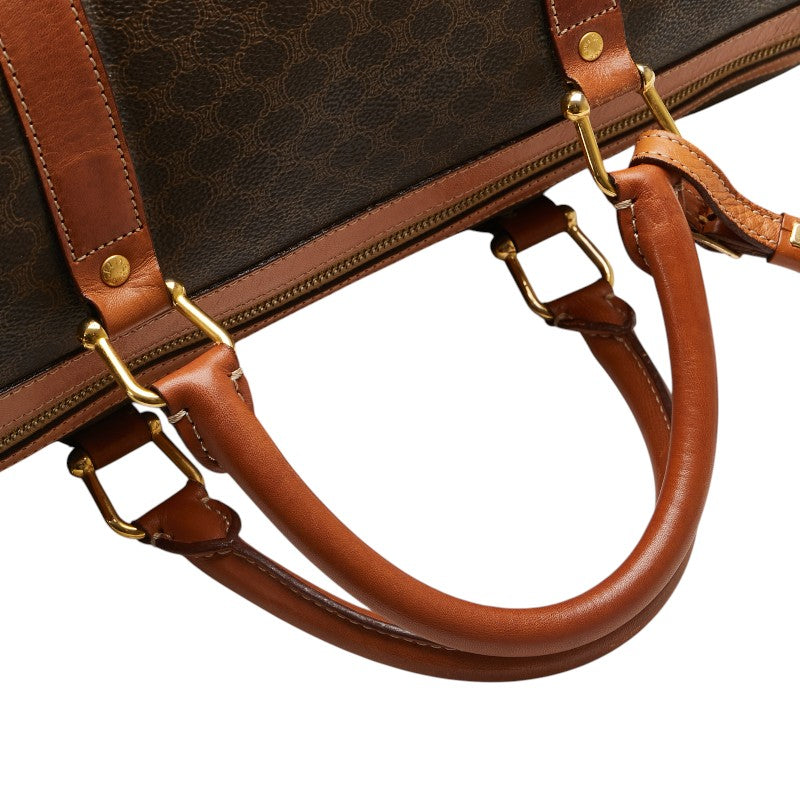 セリーヌ マカダム ボストンバッグ トラベルバッグ ブラウン PVC レザー レディース CELINE 【中古】