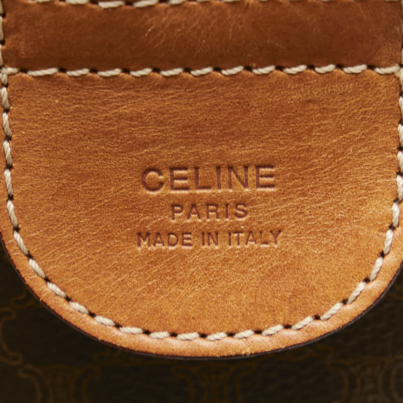 セリーヌ マカダム ボストンバッグ トラベルバッグ ブラウン PVC レザー レディース CELINE 【中古】