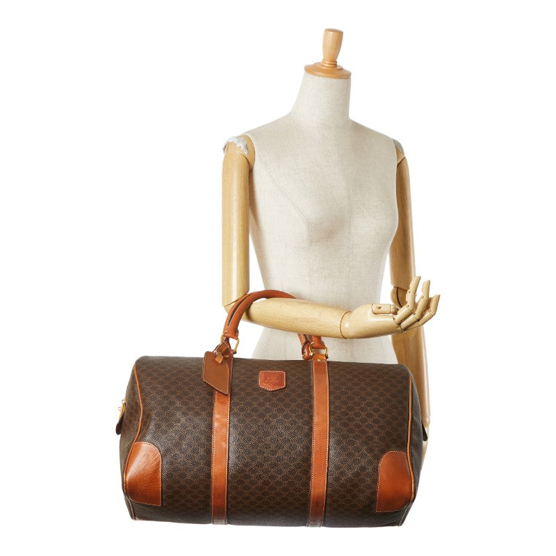 セリーヌ マカダム ボストンバッグ トラベルバッグ ブラウン PVC レザー レディース CELINE 【中古】