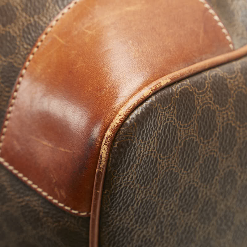 セリーヌ マカダム ボストンバッグ トラベルバッグ ブラウン PVC レザー レディース CELINE 【中古】