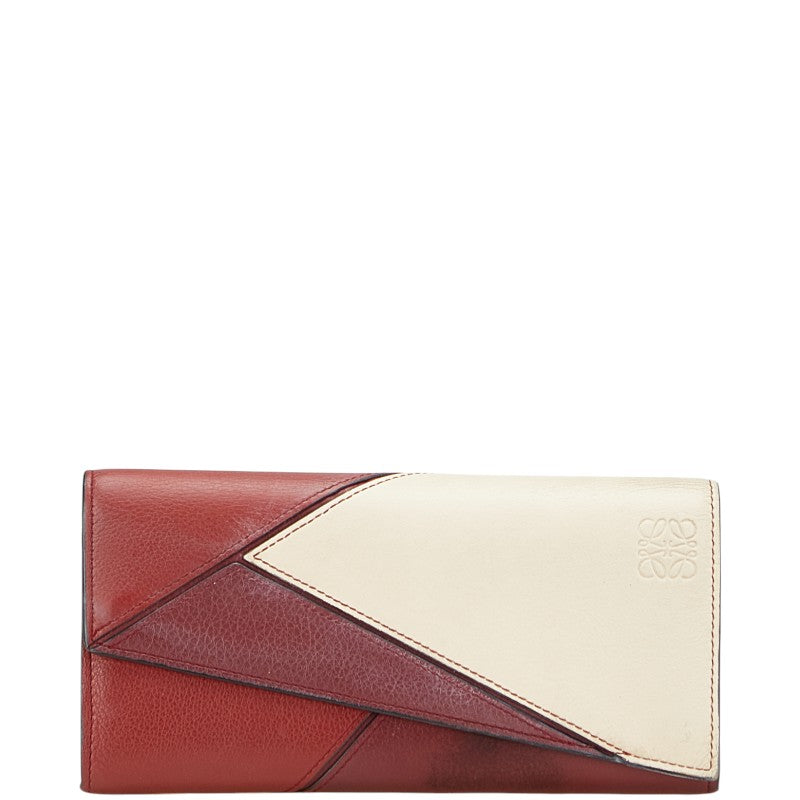 ロエベ パズル 長財布 コンチネンタルウォレット レッド ホワイト レザー レディース LOEWE 【中古】