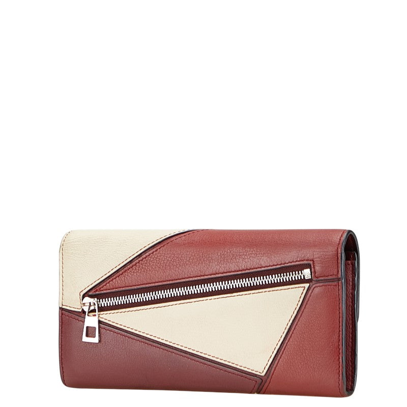 ロエベ パズル 長財布 コンチネンタルウォレット レッド ホワイト レザー レディース LOEWE 【中古】