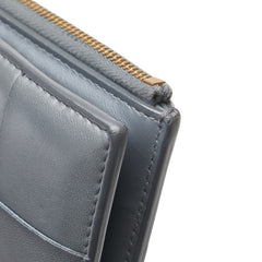 ボッテガヴェネタ マキシイントレチャート 二つ折り財布 コンパクトウォレット グレー レザー レディース BOTTEGAVENETA 【中古】