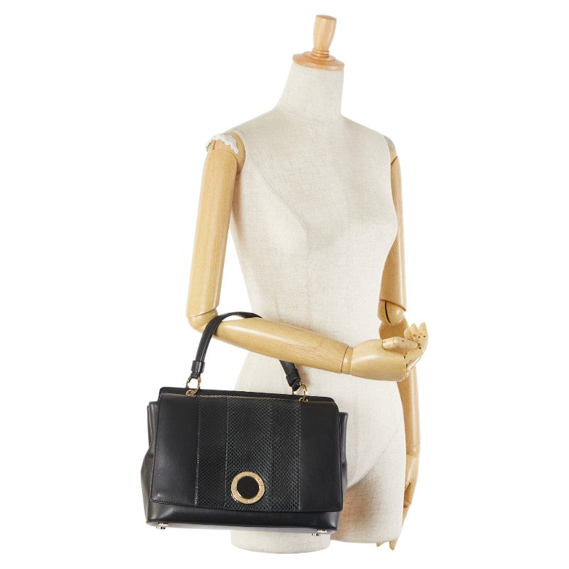 ブルガリ ブルガリブルガリ デュエット ハンドバッグ ブラック レザー パイソン レディース BVLGARI 【中古】