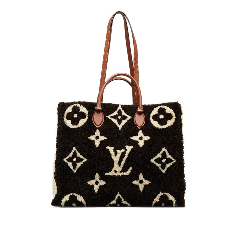 ルイ ヴィトン モノグラム テディ オンザゴーGM トートバッグ M55420 ブラウン アイボリー ムートン レザー レディース LOUIS VUITTON 【中古】