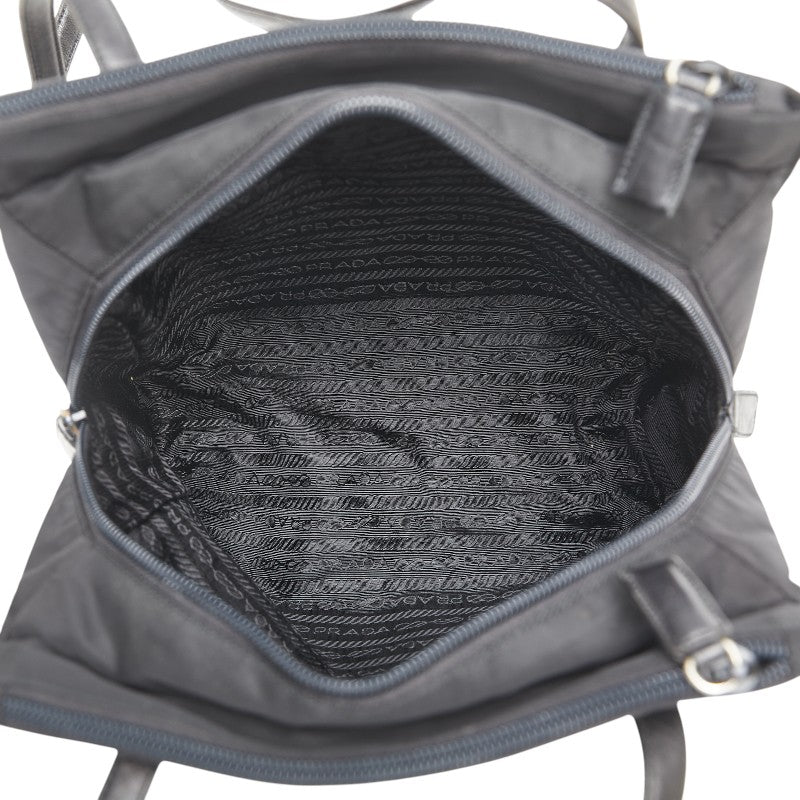 プラダ 三角ロゴプレート トートバッグ ショルダーバッグ ブラック ナイロン レザー レディース PRADA 【中古】