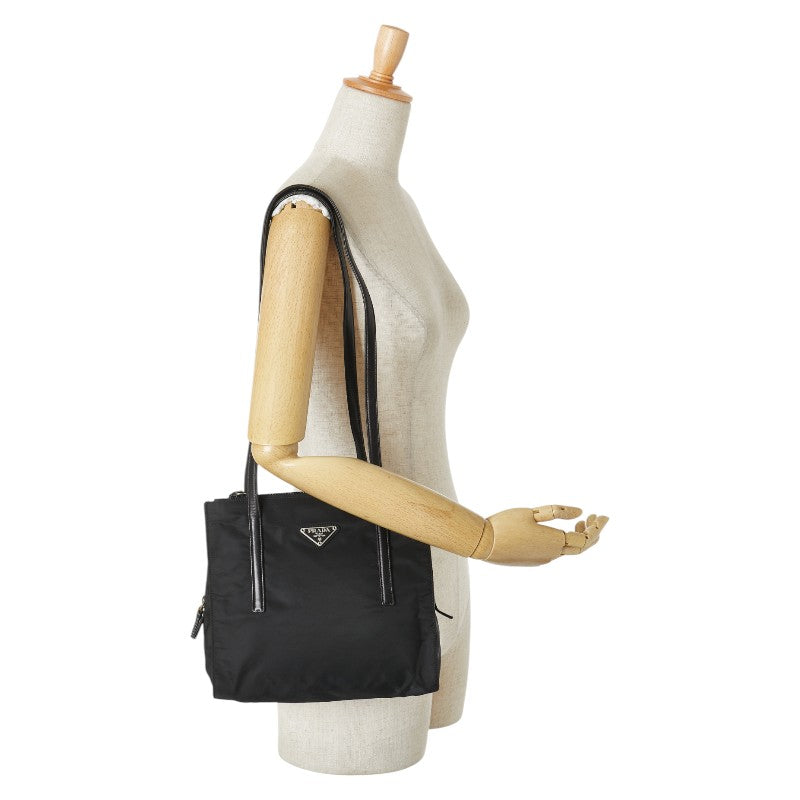プラダ 三角ロゴプレート トートバッグ ショルダーバッグ ブラック ナイロン レザー レディース PRADA 【中古】