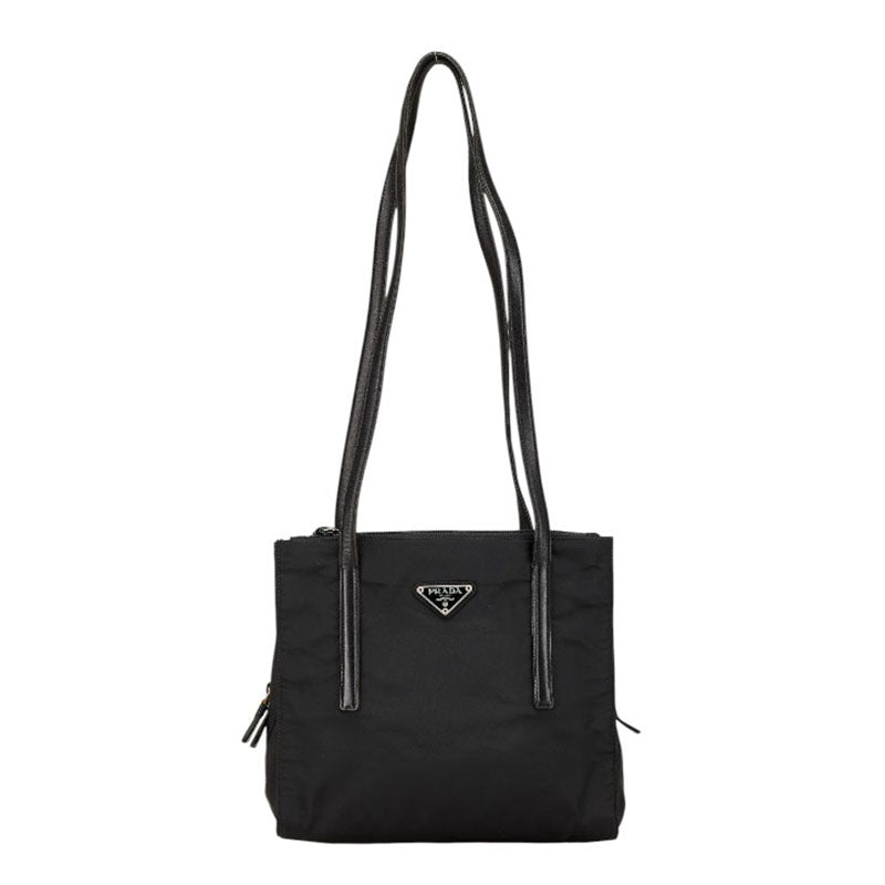 プラダ 三角ロゴプレート トートバッグ ショルダーバッグ ブラック ナイロン レザー レディース PRADA 【中古】