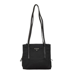 プラダ 三角ロゴプレート トートバッグ ショルダーバッグ ブラック ナイロン レザー レディース PRADA 【中古】