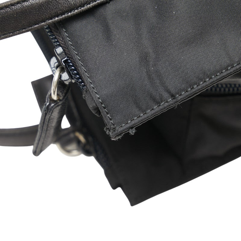 プラダ 三角ロゴプレート トートバッグ ショルダーバッグ ブラック ナイロン レザー レディース PRADA 【中古】