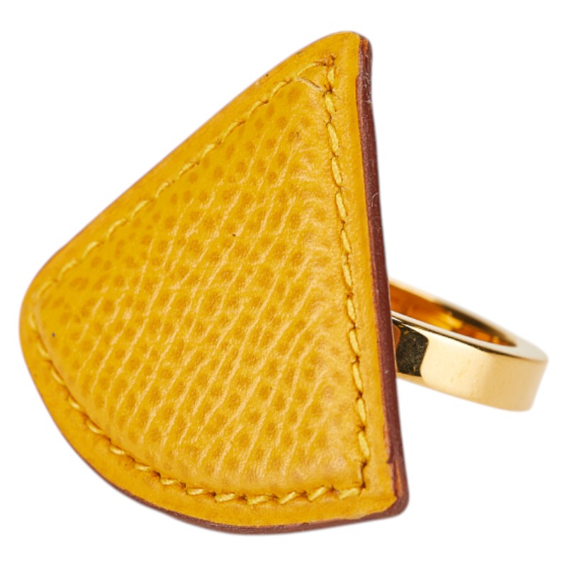 エルメス トライアングル スカーフリング イエロー系 ゴールド レザー レディース HERMES 【中古】