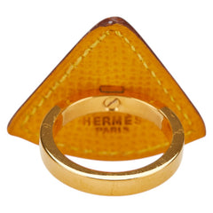 エルメス トライアングル スカーフリング イエロー系 ゴールド レザー レディース HERMES 中古